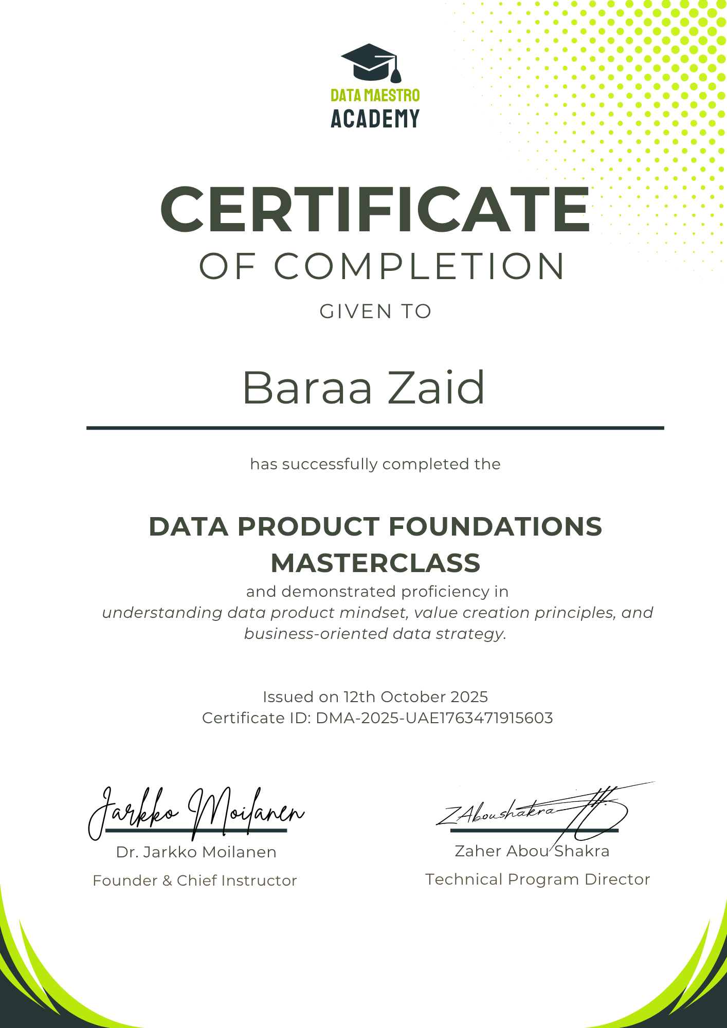 Certificate of Completion